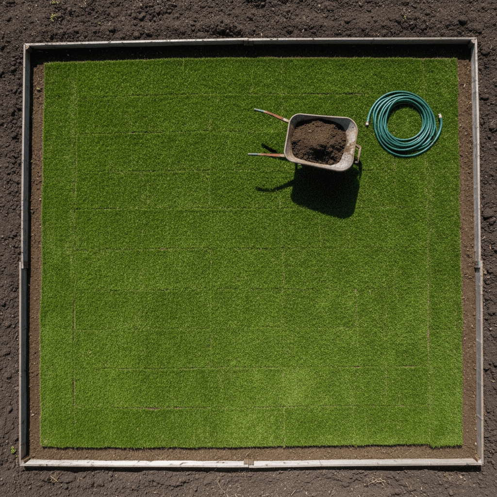 Fresh sod lawn installed in a residential yard