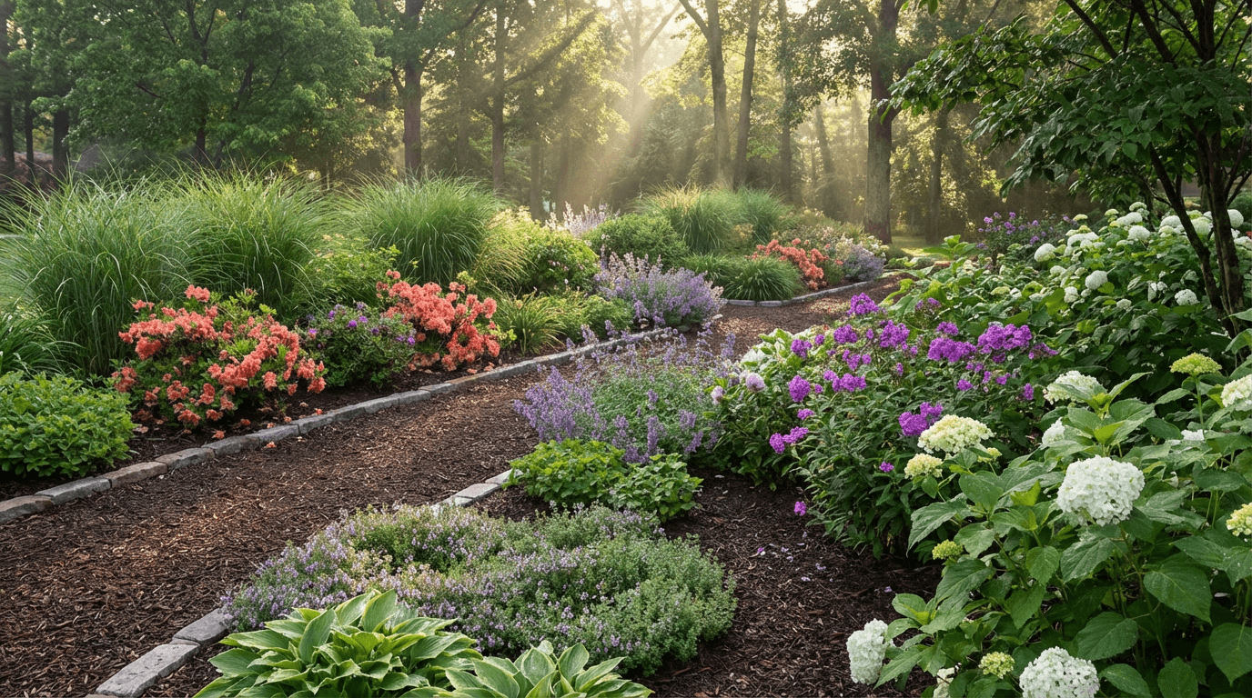 Newly installed garden bed with perennials
